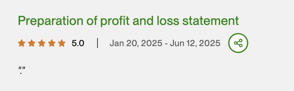 Upwork review — Preparation of profit and loss statement — 5 star rating