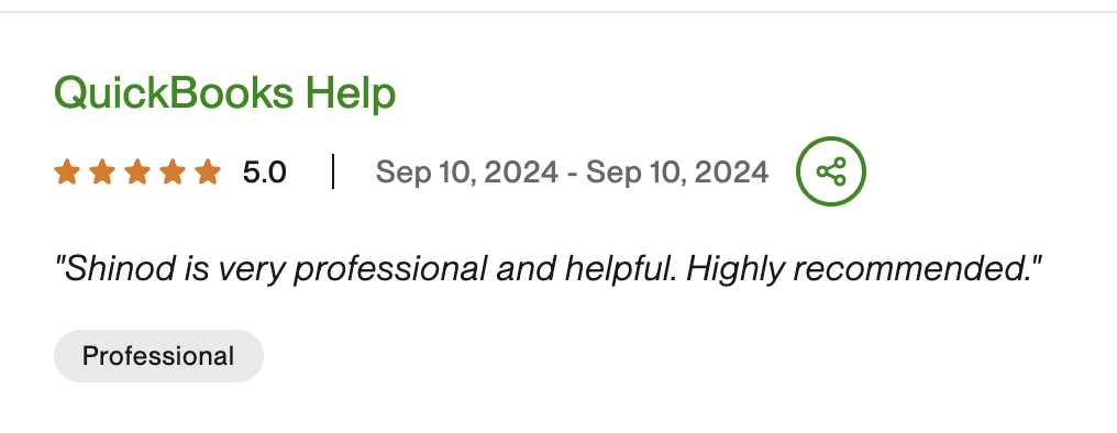 Upwork review — QuickBooks Help — 5 star rating